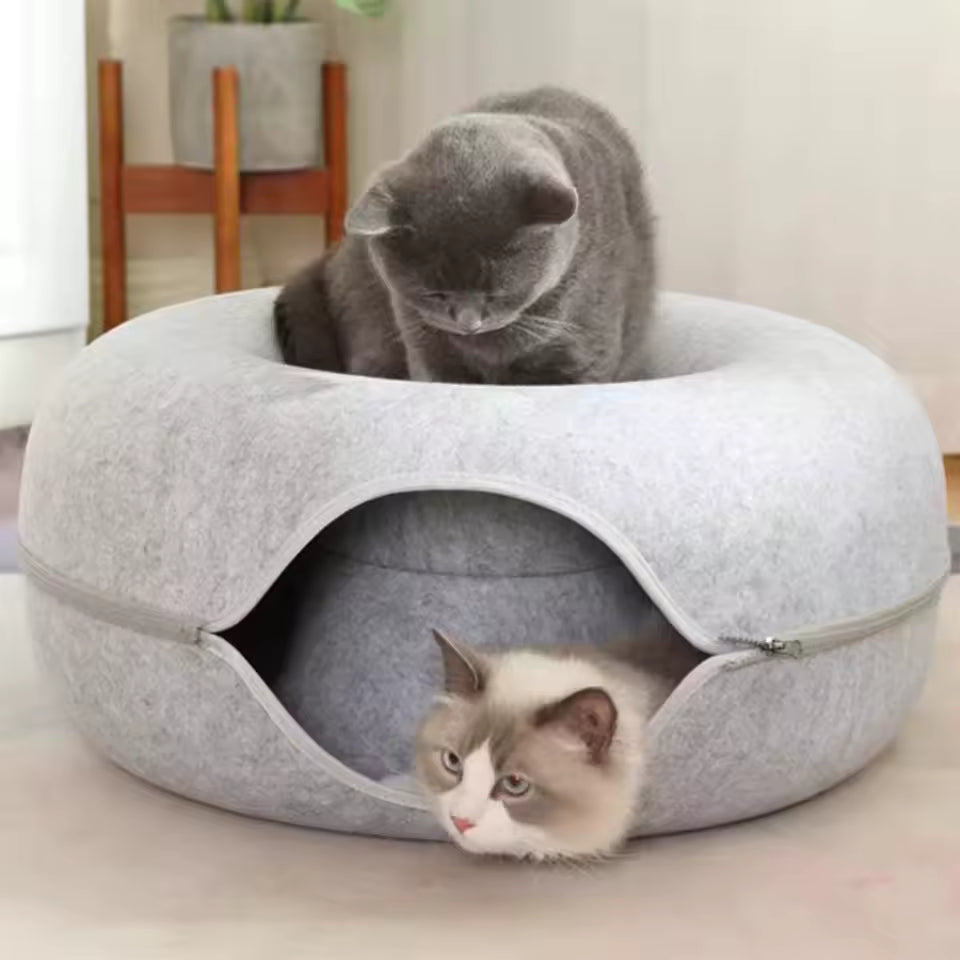B-Tunnel Donut Cat Bed Interactive Tunnel Pet Felt Indoor Toys Cats House Kitten Training Toy Cat Kennel Cat Accessories