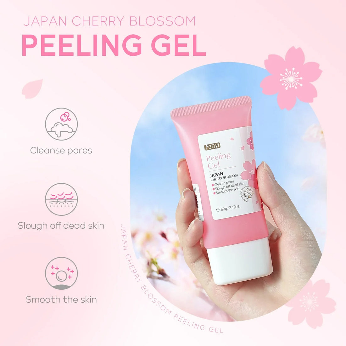 Sakura Exfoliating Gel Face Body Scrub Deep Cleansing Pores Gentle Peel For Blackhead Removal Smooth Brightening Skin 60g